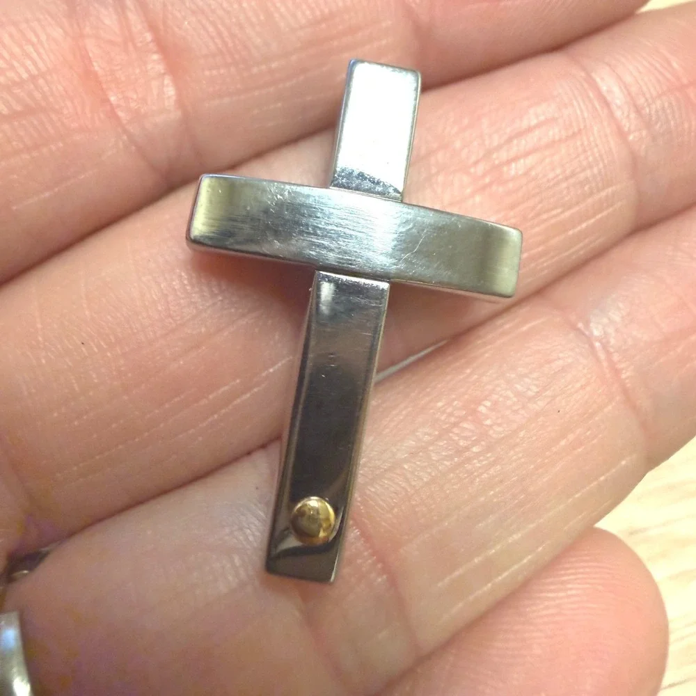 INOX Stainless Steel Cross Pendant Silver Gold Rivet Mixed Metal Hidden Bail